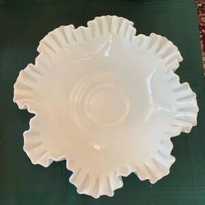 Fenton White Milk Glass Hobnail Ruffled Edge Bowl